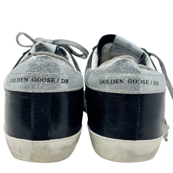 Golden Goose Superstar Sneakers Women Size 37 Silver Glitter Black Star Leather - Picture 11 of 15
